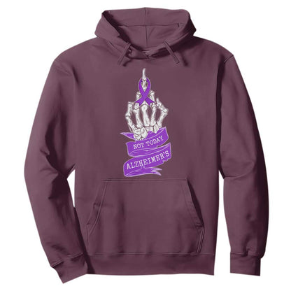 Not Today Alzheimers Hoodie Funny Skeleton Middle Finger Purple Ribbon