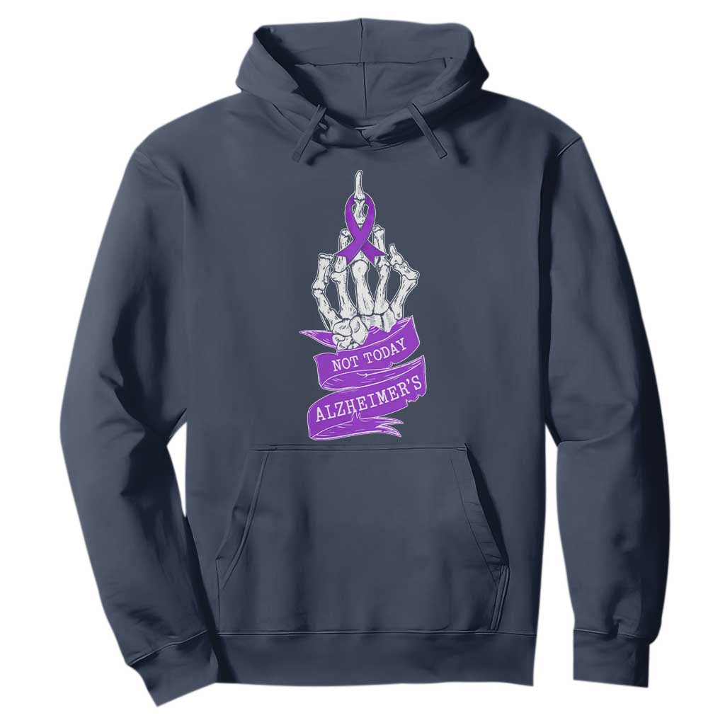 Not Today Alzheimers Hoodie Funny Skeleton Middle Finger Purple Ribbon
