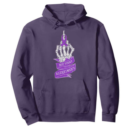 Not Today Alzheimers Hoodie Funny Skeleton Middle Finger Purple Ribbon