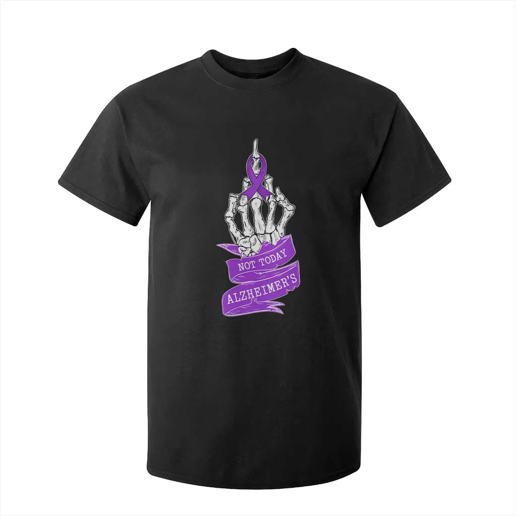 Not Today Alzheimers T Shirt For Kid Funny Skeleton Middle Finger Purple Ribbon