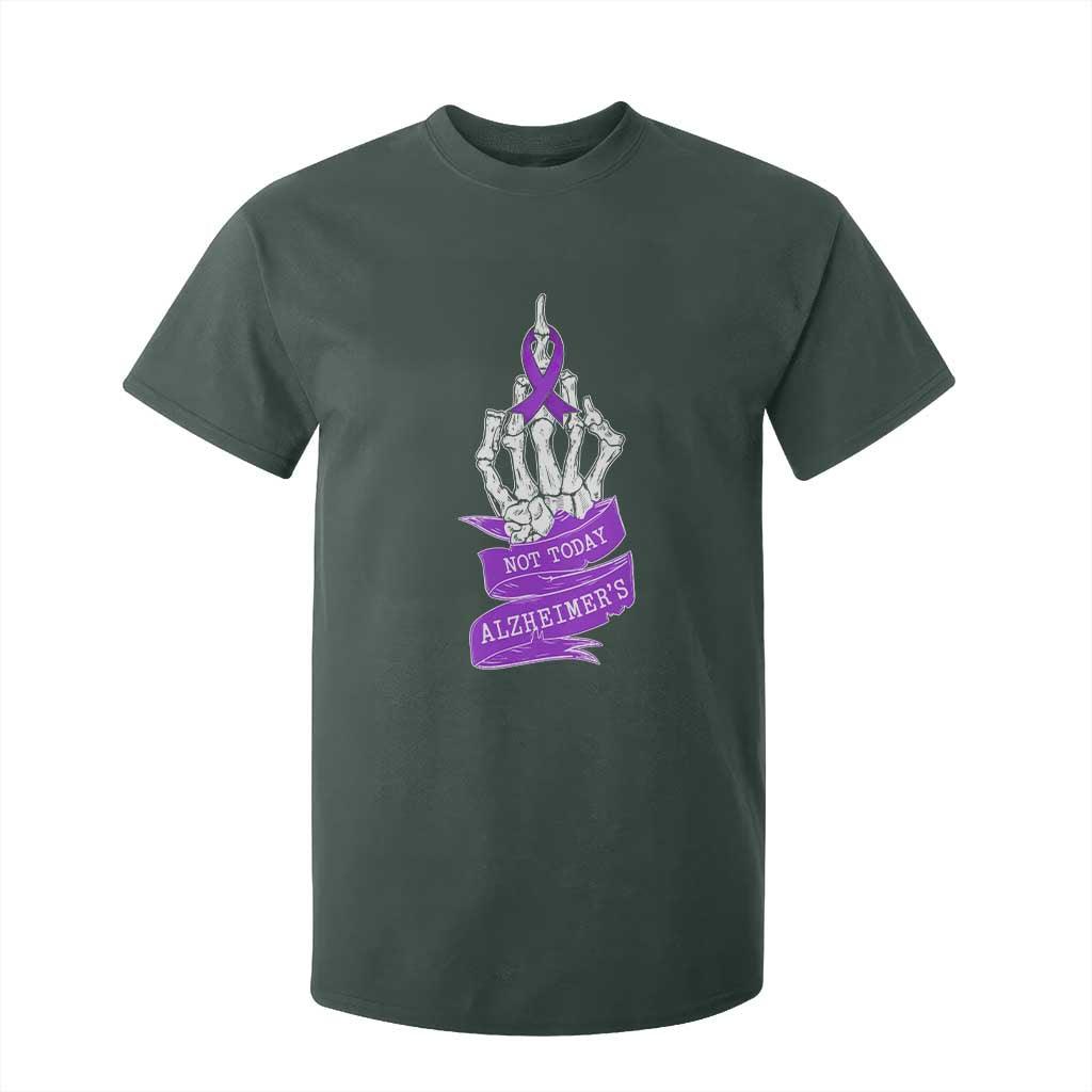 Not Today Alzheimers T Shirt For Kid Funny Skeleton Middle Finger Purple Ribbon