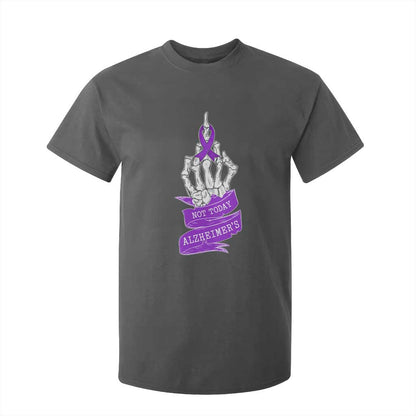 Not Today Alzheimers T Shirt For Kid Funny Skeleton Middle Finger Purple Ribbon
