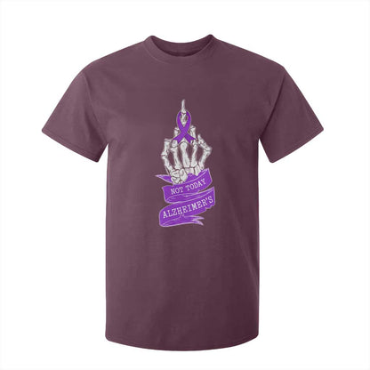 Not Today Alzheimers T Shirt For Kid Funny Skeleton Middle Finger Purple Ribbon