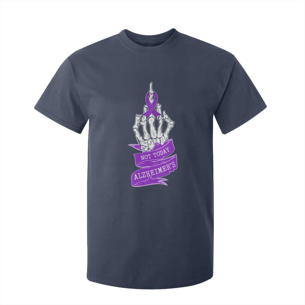 Not Today Alzheimers T Shirt For Kid Funny Skeleton Middle Finger Purple Ribbon