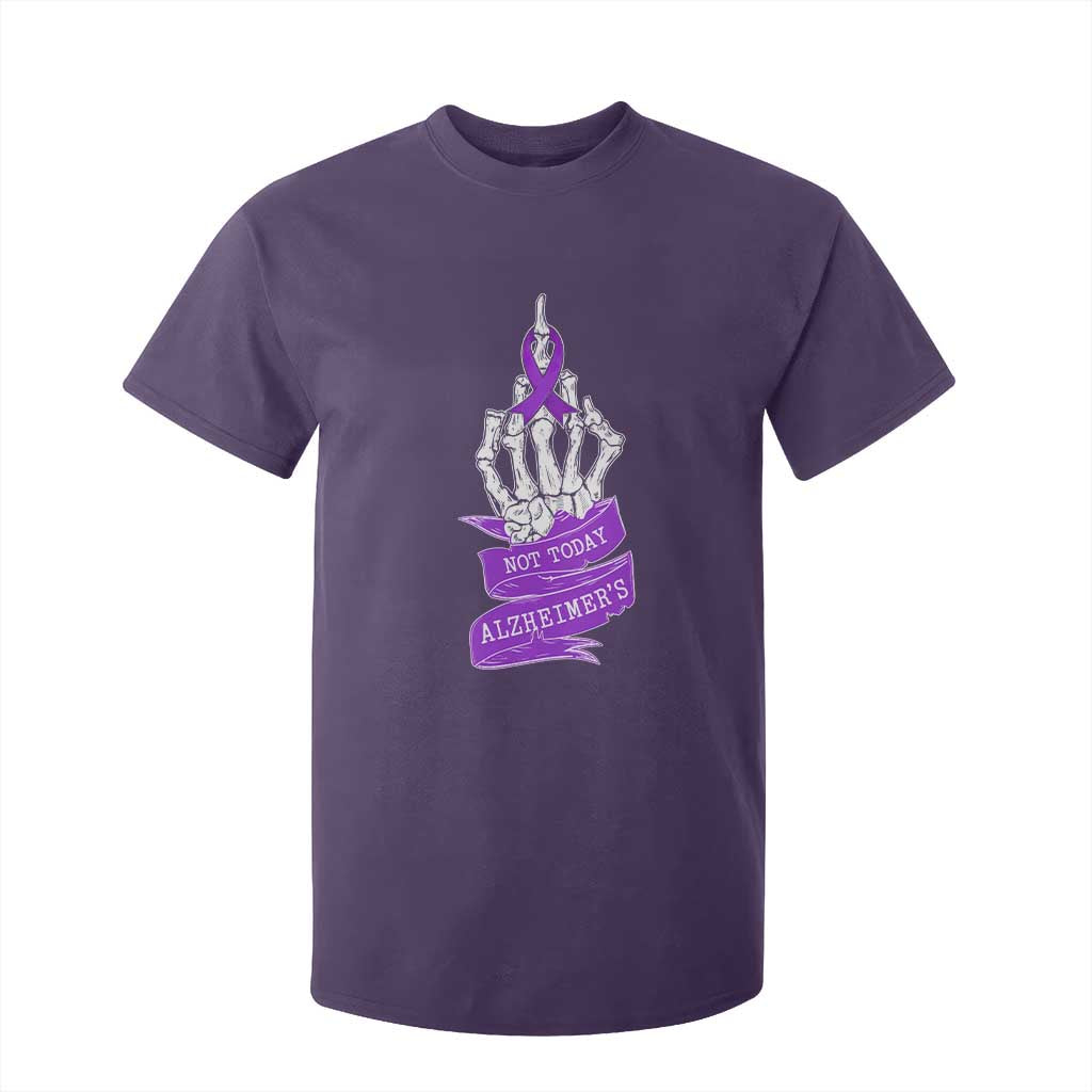 Not Today Alzheimers T Shirt For Kid Funny Skeleton Middle Finger Purple Ribbon