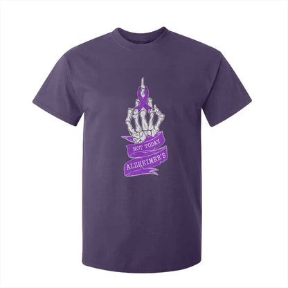 Not Today Alzheimers T Shirt For Kid Funny Skeleton Middle Finger Purple Ribbon