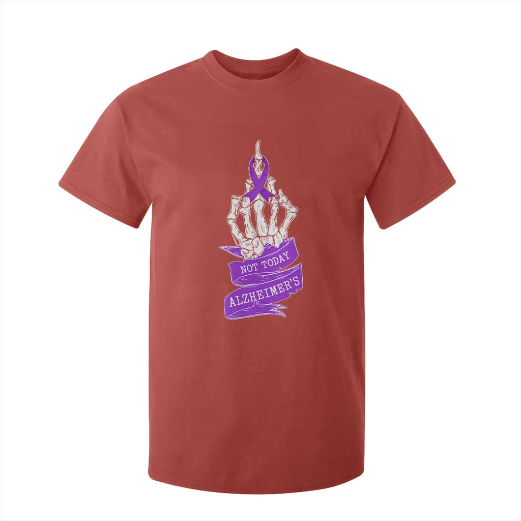 Not Today Alzheimers T Shirt For Kid Funny Skeleton Middle Finger Purple Ribbon