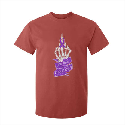 Not Today Alzheimers T Shirt For Kid Funny Skeleton Middle Finger Purple Ribbon