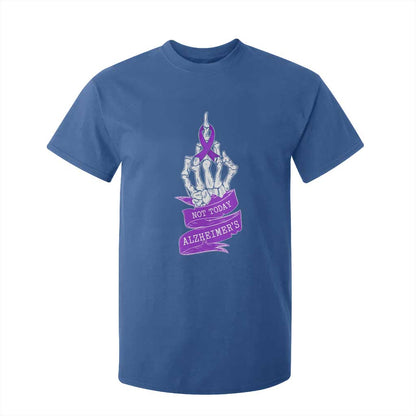 Not Today Alzheimers T Shirt For Kid Funny Skeleton Middle Finger Purple Ribbon