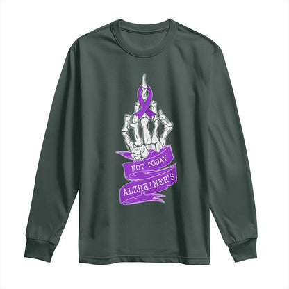 Not Today Alzheimers Long Sleeve Shirt Funny Skeleton Middle Finger Purple Ribbon