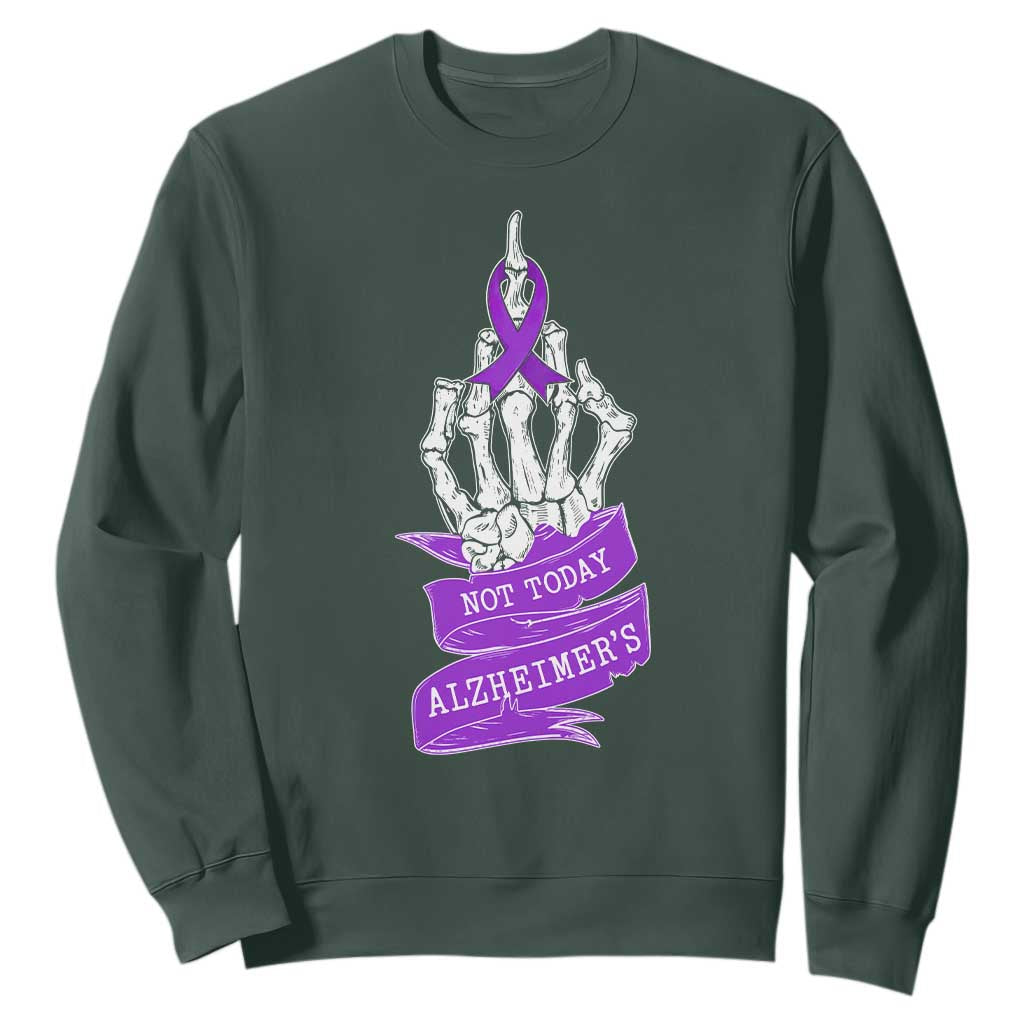 Not Today Alzheimers Sweatshirt Funny Skeleton Middle Finger Purple Ribbon