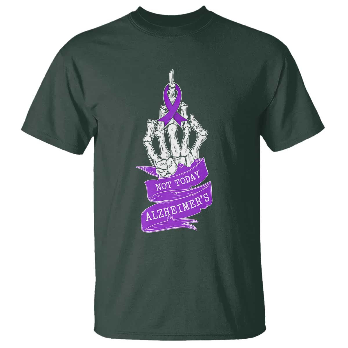 Not Today Alzheimers T Shirt Funny Skeleton Middle Finger Purple Ribbon