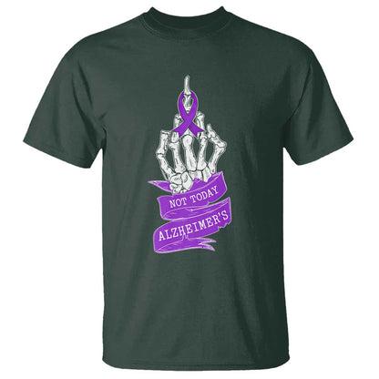Not Today Alzheimers T Shirt Funny Skeleton Middle Finger Purple Ribbon