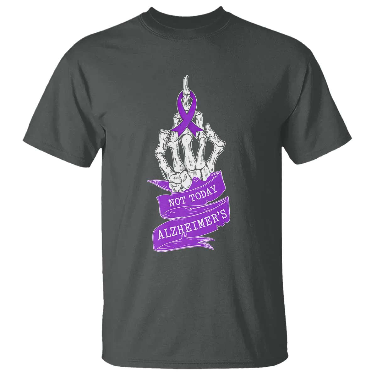Not Today Alzheimers T Shirt Funny Skeleton Middle Finger Purple Ribbon