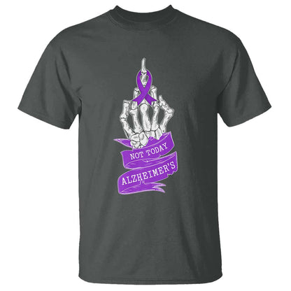Not Today Alzheimers T Shirt Funny Skeleton Middle Finger Purple Ribbon