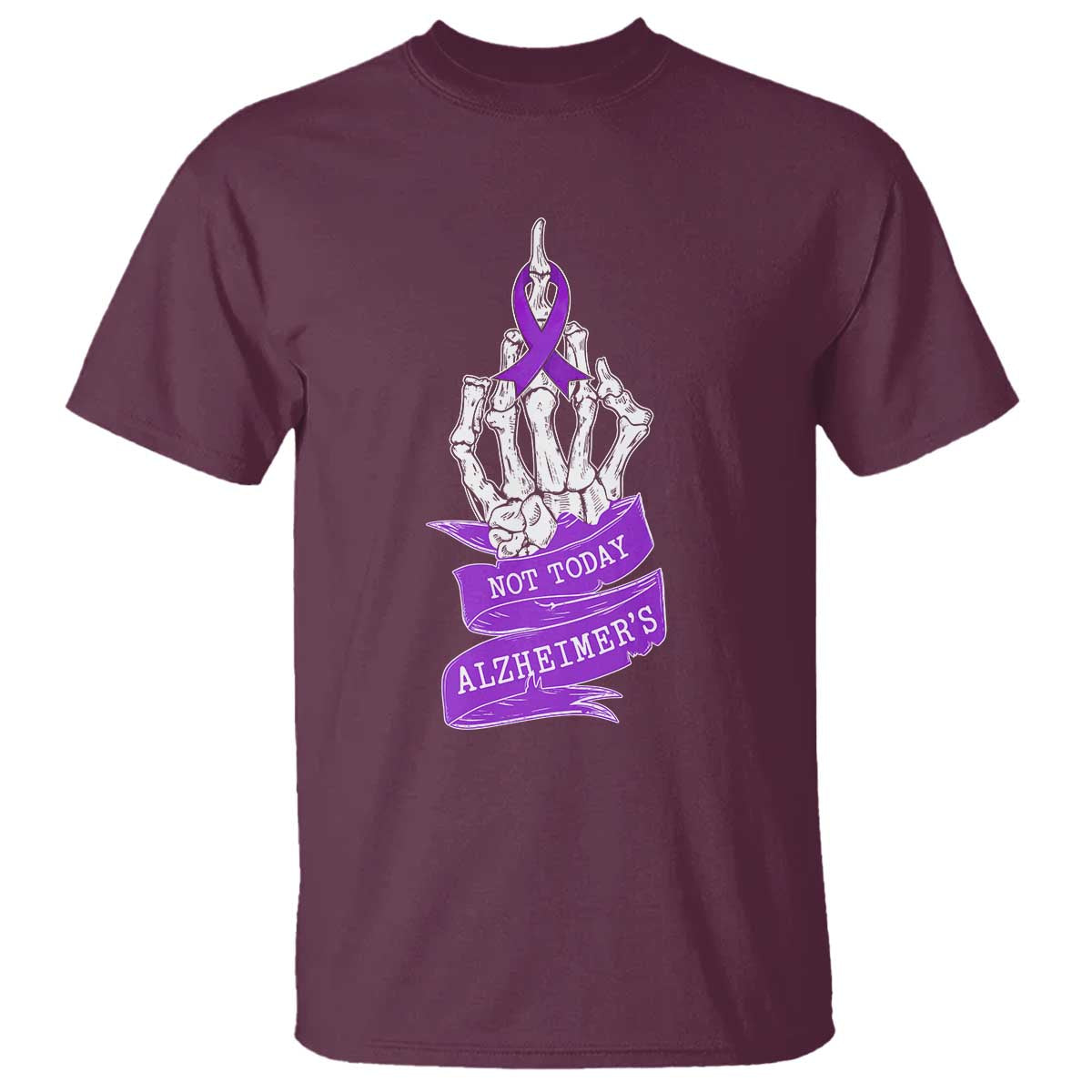 Not Today Alzheimers T Shirt Funny Skeleton Middle Finger Purple Ribbon
