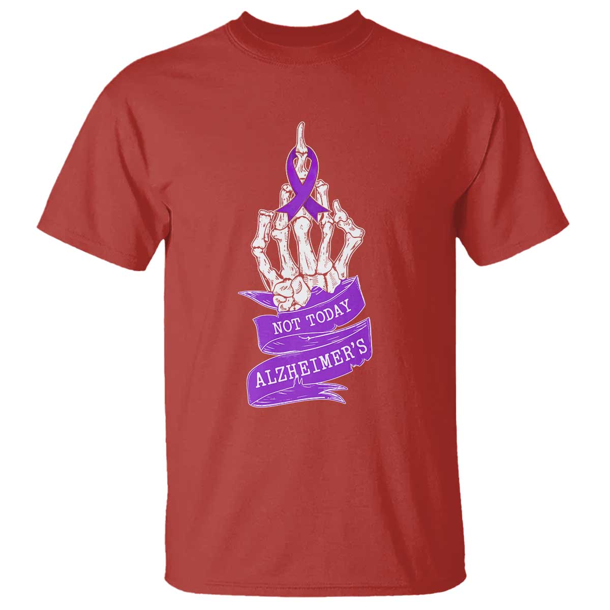 Not Today Alzheimers T Shirt Funny Skeleton Middle Finger Purple Ribbon