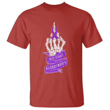 Not Today Alzheimers T Shirt Funny Skeleton Middle Finger Purple Ribbon