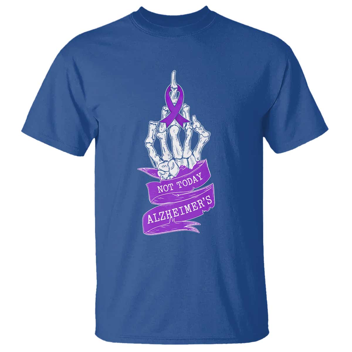 Not Today Alzheimers T Shirt Funny Skeleton Middle Finger Purple Ribbon