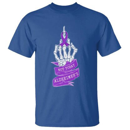 Not Today Alzheimers T Shirt Funny Skeleton Middle Finger Purple Ribbon