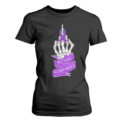 Not Today Alzheimers T Shirt For Women Funny Skeleton Middle Finger Purple Ribbon