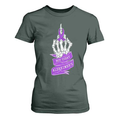 Not Today Alzheimers T Shirt For Women Funny Skeleton Middle Finger Purple Ribbon