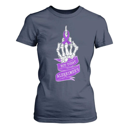 Not Today Alzheimers T Shirt For Women Funny Skeleton Middle Finger Purple Ribbon