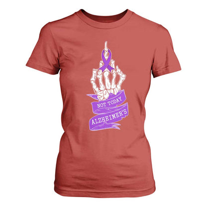 Not Today Alzheimers T Shirt For Women Funny Skeleton Middle Finger Purple Ribbon