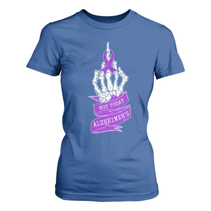 Not Today Alzheimers T Shirt For Women Funny Skeleton Middle Finger Purple Ribbon
