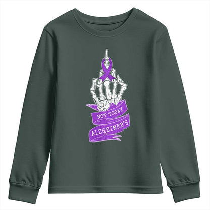Not Today Alzheimers Youth Sweatshirt Funny Skeleton Middle Finger Purple Ribbon