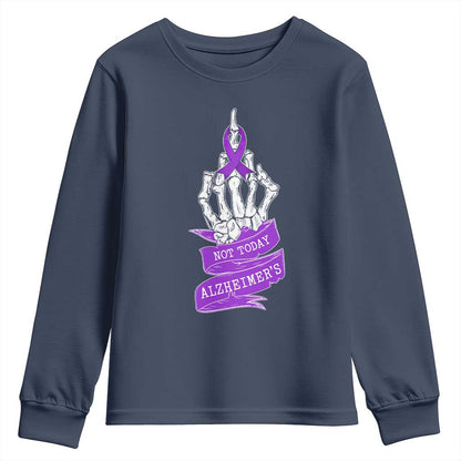 Not Today Alzheimers Youth Sweatshirt Funny Skeleton Middle Finger Purple Ribbon