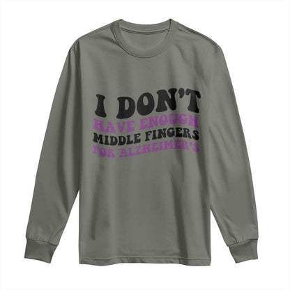 I Dont Have Enough Middle Fingers For Alzheimers Long Sleeve Shirt Groovy Purple Retro