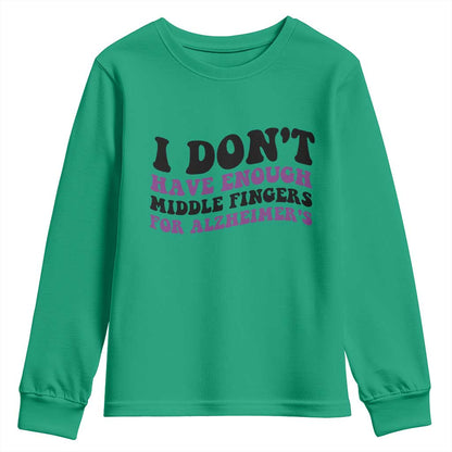 I Dont Have Enough Middle Fingers For Alzheimers Youth Sweatshirt Groovy Purple Retro