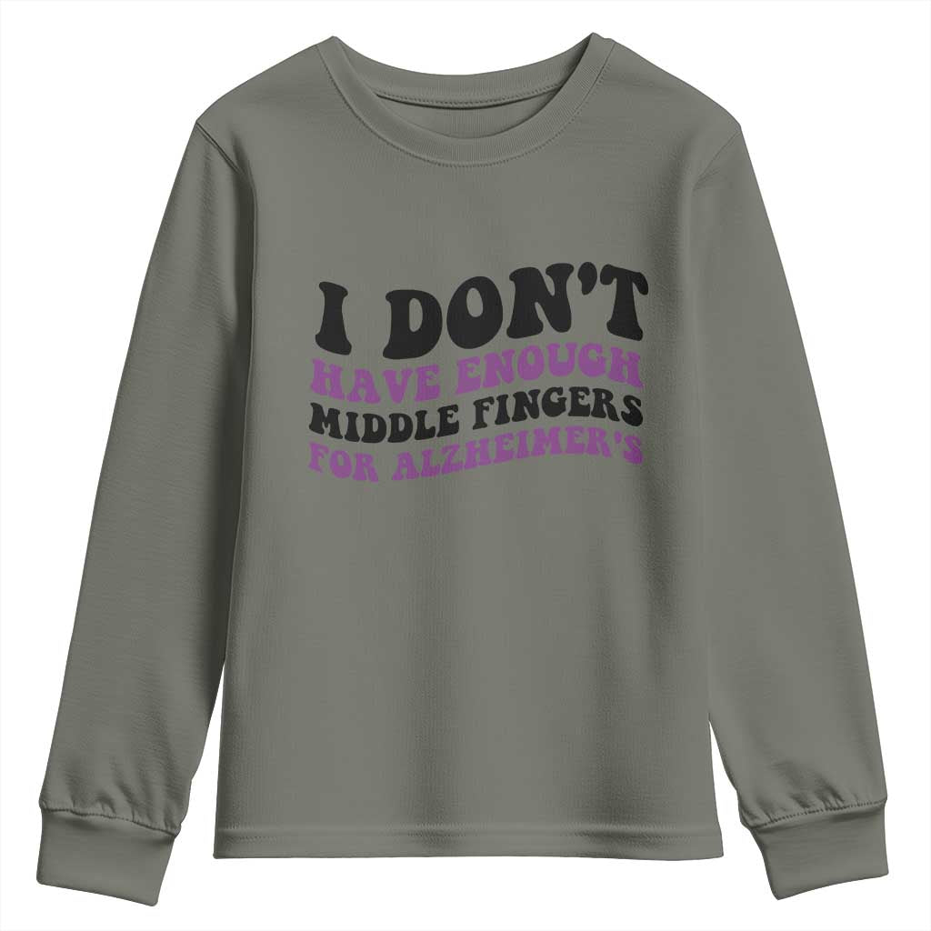 I Dont Have Enough Middle Fingers For Alzheimers Youth Sweatshirt Groovy Purple Retro