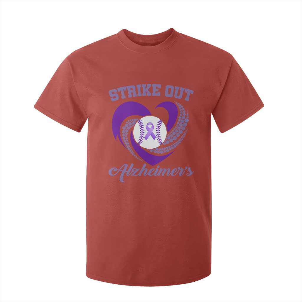 Strike Out Alzheimers T Shirt For Kid Purple Ribbon Baseball Hope Support