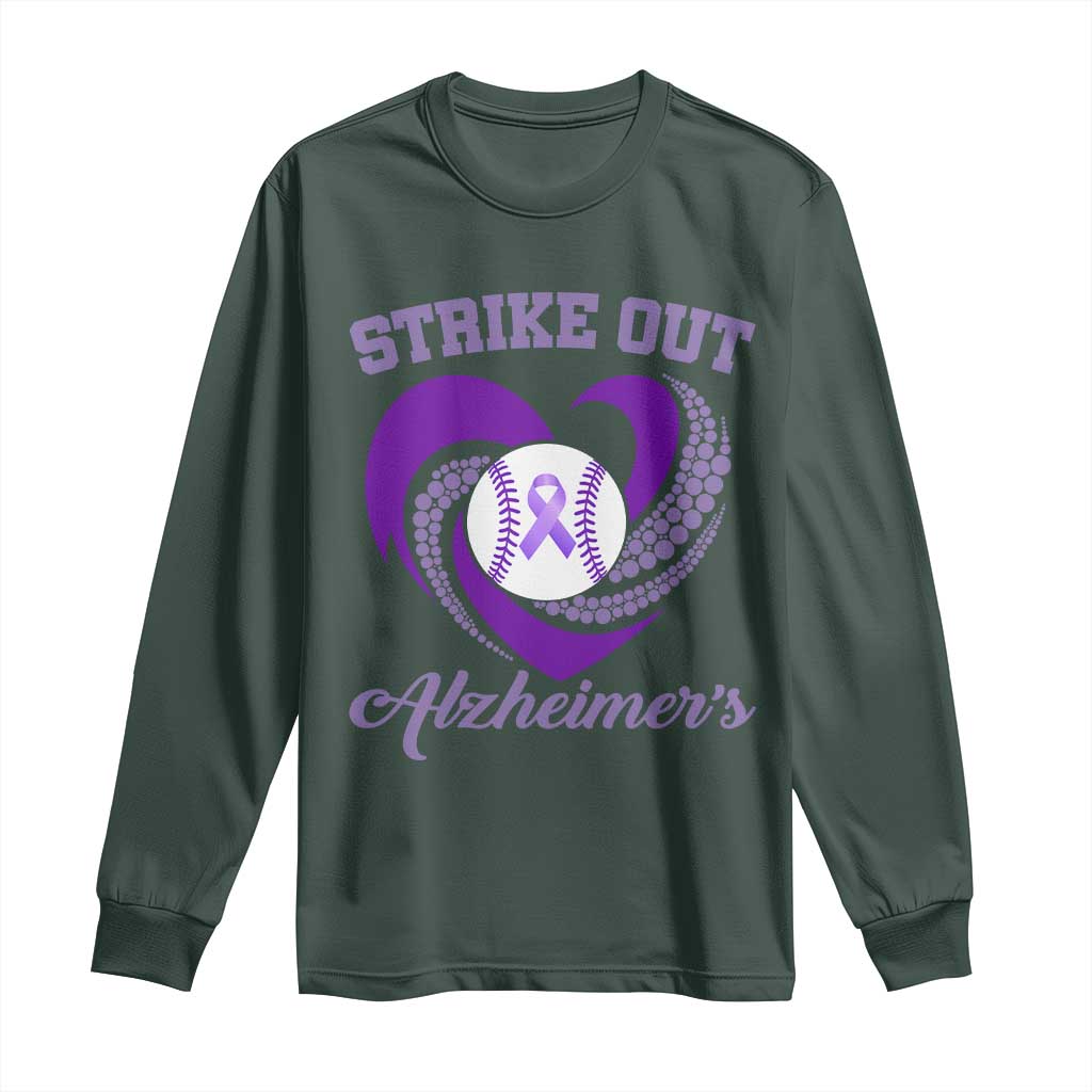 Strike Out Alzheimers Long Sleeve Shirt Purple Ribbon Baseball Hope Support