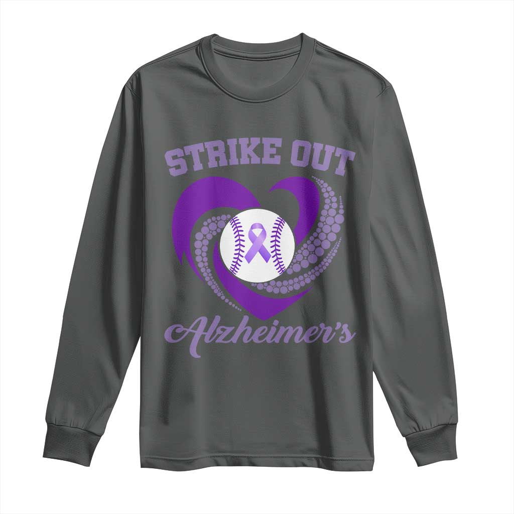 Strike Out Alzheimers Long Sleeve Shirt Purple Ribbon Baseball Hope Support