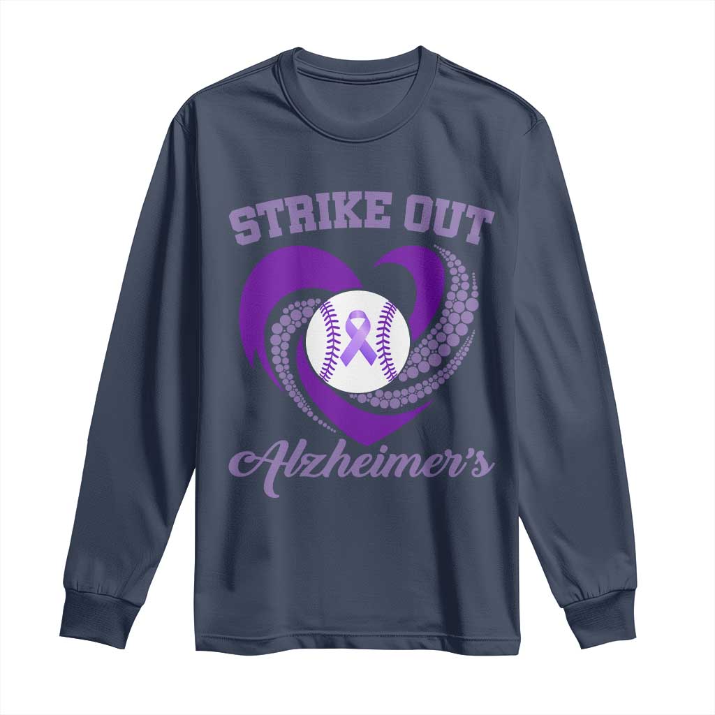 Strike Out Alzheimers Long Sleeve Shirt Purple Ribbon Baseball Hope Support