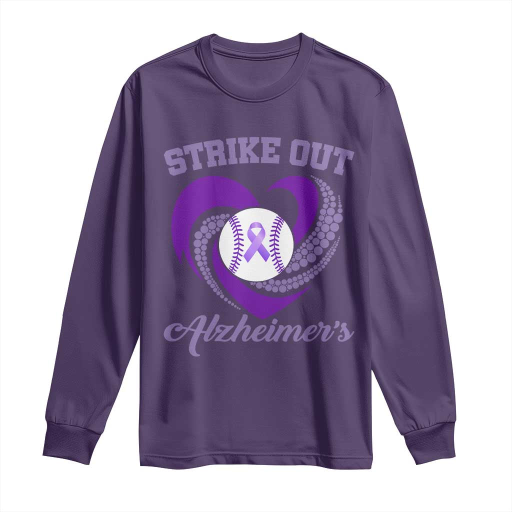 Strike Out Alzheimers Long Sleeve Shirt Purple Ribbon Baseball Hope Support