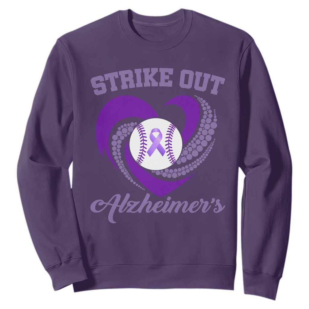 Strike Out Alzheimers Sweatshirt Purple Ribbon Baseball Hope Support