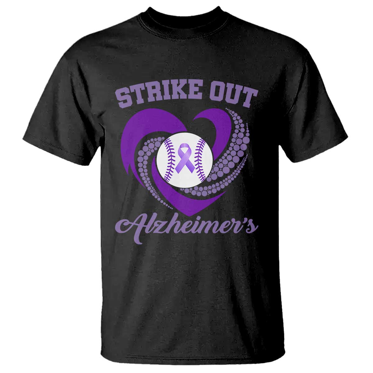 Strike Out Alzheimers T Shirt Purple Ribbon Baseball Hope Support