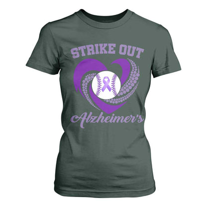 Strike Out Alzheimers T Shirt For Women Purple Ribbon Baseball Hope Support