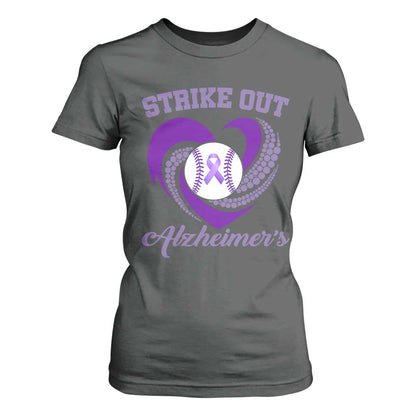 Strike Out Alzheimers T Shirt For Women Purple Ribbon Baseball Hope Support