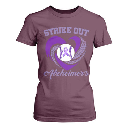 Strike Out Alzheimers T Shirt For Women Purple Ribbon Baseball Hope Support