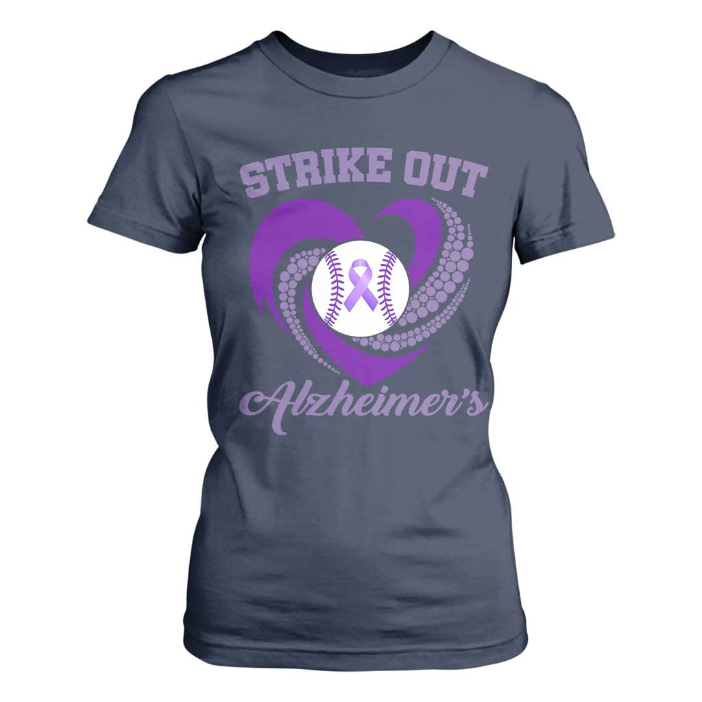 Strike Out Alzheimers T Shirt For Women Purple Ribbon Baseball Hope Support