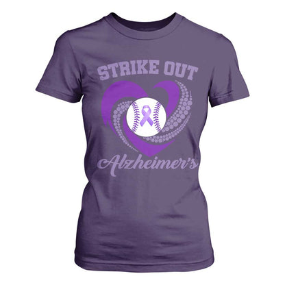 Strike Out Alzheimers T Shirt For Women Purple Ribbon Baseball Hope Support