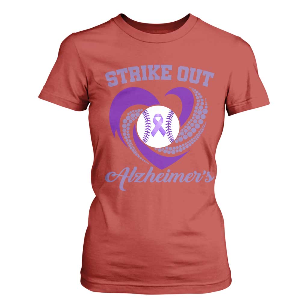 Strike Out Alzheimers T Shirt For Women Purple Ribbon Baseball Hope Support