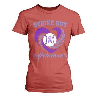 Strike Out Alzheimers T Shirt For Women Purple Ribbon Baseball Hope Support