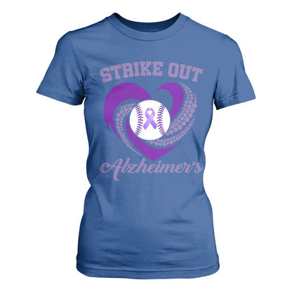 Strike Out Alzheimers T Shirt For Women Purple Ribbon Baseball Hope Support