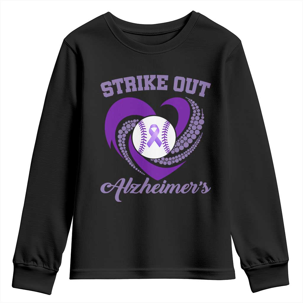 Strike Out Alzheimers Youth Sweatshirt Purple Ribbon Baseball Hope Support